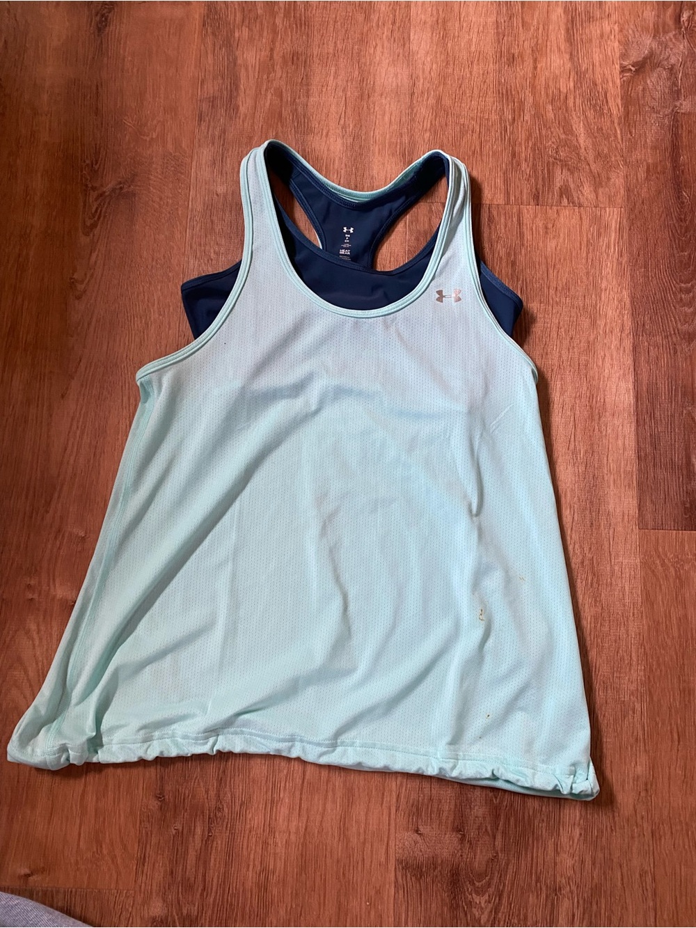 Under Armour Mint Green Layered Racerback Tank with Navy Shelf Bra